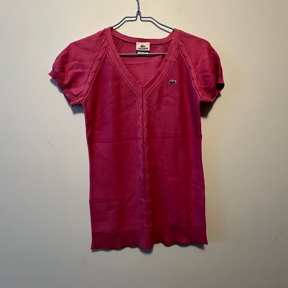 Lacoste Vintage Pink V-Neck Sweater Knit Top